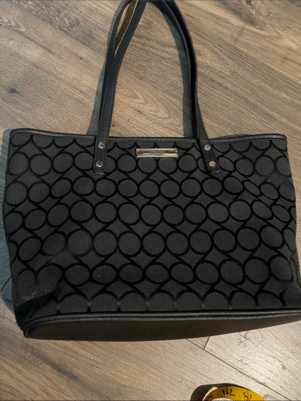Nine West Black Circle-Pattern Shoulder Tote